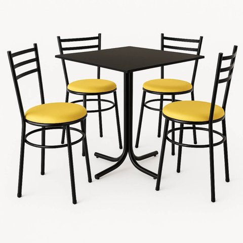 Conjunto Mesa Preta 70x70cm Tampo Preto com 4 Cadeiras Epoxi