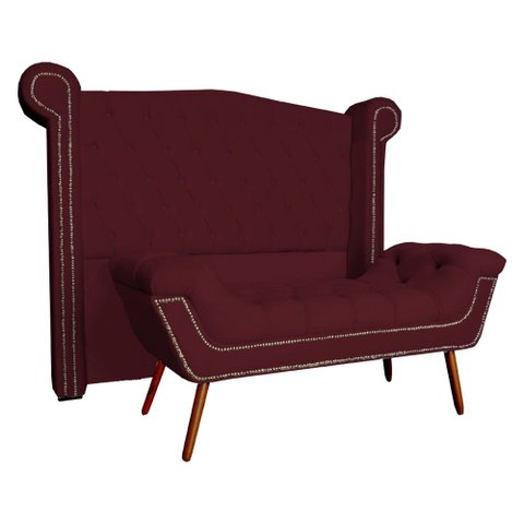 Conjunto Sienna Cabeceira e Recamier Casal 140 cm Suede Vermelho Bordo
