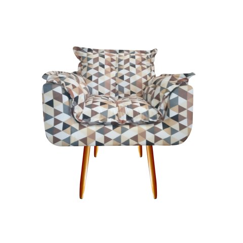 Poltrona Decorativa Opala Suede Triângulo Bege Pés Madeira Ms Decor
