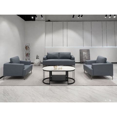 Sc-9909 Conjunto Internacional Sofá 1,93m com 2 Poltronas Azul Escuro Material Ecológico Sala Luxo