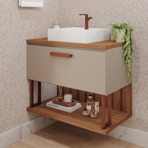 Gabinete Suspenso com Cuba 80,3cm x 73cm Mari Espresso Móveis Bege/Cappuccino
