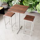 Ver imagem 1 de Conjunto Mesa Alta Bar Bistrô Quadrada 2 Bancos Imbuia Industrial White Don Castro Decor Industrial