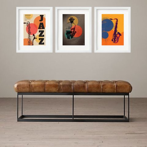 Kit 3 Quadros Grandes Jazz - 60x48cm:moldura Branca