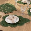 Ver imagem 4 de Kit 6 Jogos Americanos Bordado Simples com Guardanapos - Folhas Verde Musgo