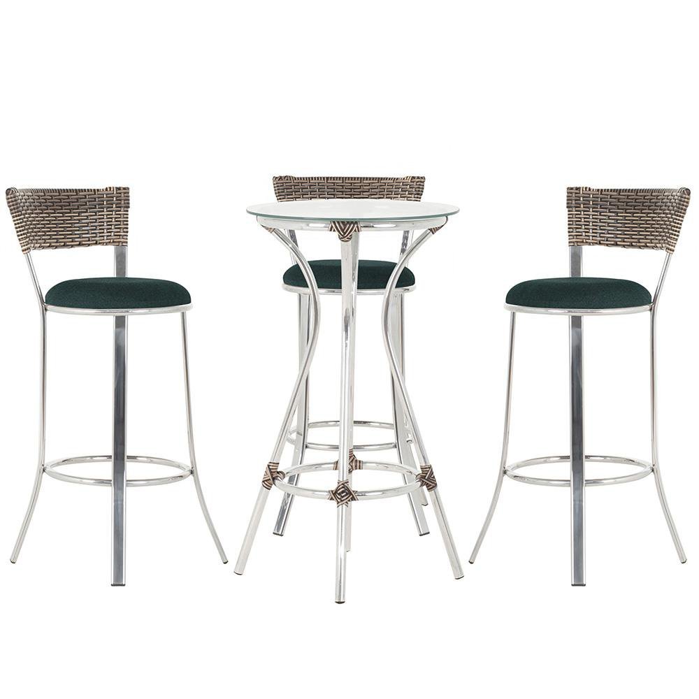 Kit de Mesa Bistrô com Tampo de Vidro Redondo 4 Banquetas em Alumínio e Fibra Sintética Capuccino - 1