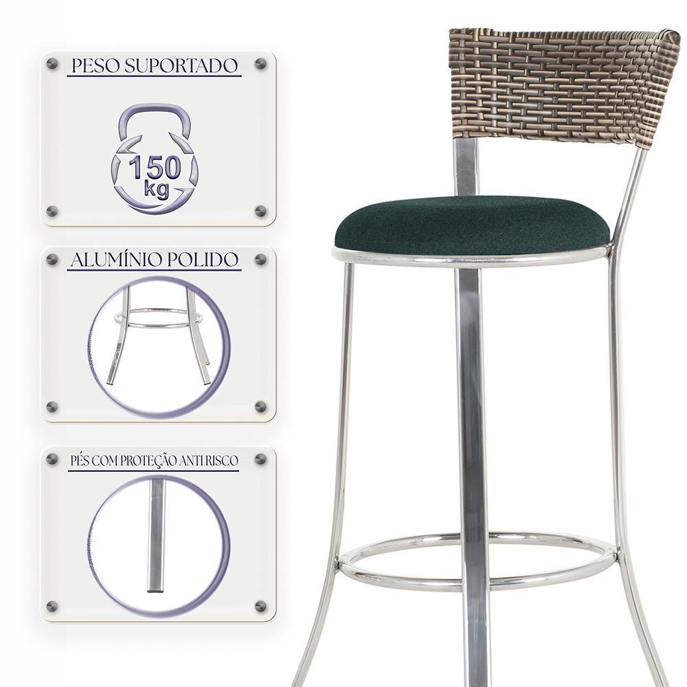 Kit de Mesa Bistrô com Tampo de Vidro Redondo 4 Banquetas em Alumínio e Fibra Sintética Capuccino - 4