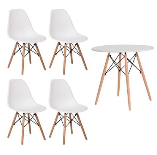 Conjunto Kit Mesa Jantar Eiffel 90cm Branca + 4 Cadeiras Charles Eames Branca - 1