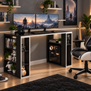 Ver imagem 1 de Mesa Gamer para Computador 135cm com Nichos e Prateleiras Robust Grafite Madeira Mania