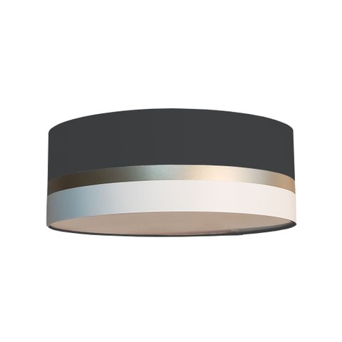 Luminária Plafon Preto Faixas Bronze Cúpula 40x15 Tom Luz