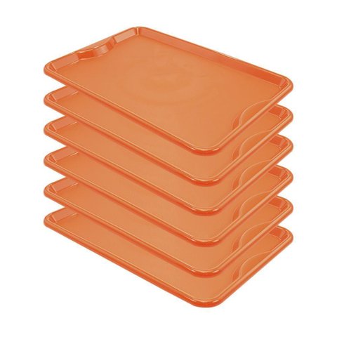 Conjunto 6 Bandejas Plásticas Self-service Refeição 48 X 32,5 X 2 Br-100 Laranja - Della Plast