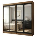 Ver imagem 1 de Conjunto 2 Guarda-Roupas 4 Portas de Correr com 4 Espelhos Rustic/Preto Tokio Madesa