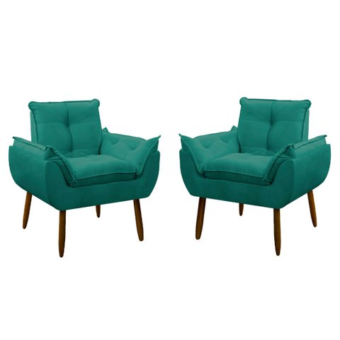 Kit 2 Poltrona Decorativa Sala Estar Escritório Quarto Prime: Azul Turquesa