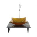 Ver imagem 4 de Cuba Vidro Quadrada Tampo Preto Dourado E Suporte Preto