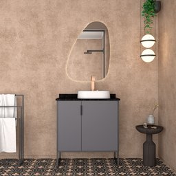 Gabinete para Banheiro em Madeira Com Tampo em Granito Oásis Cinza - Cozimax - 2