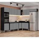 Ver imagem 2 de Armário de Cozinha Modulada de Canto 8 Peças CP03 Balcão com Pia Inox Preto/Cinza - Lumil Lumil Móve