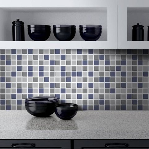 Adesivo Destacável Pastilha Mix 3D Azul - 15 x 15cm - 36 unidades