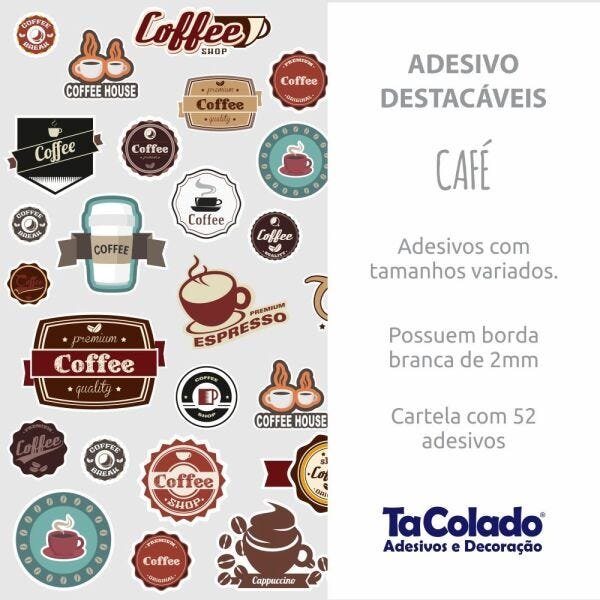 Adesivo Destacável Café Vintage - Cartela com 52 unidades | MadeiraMadeira