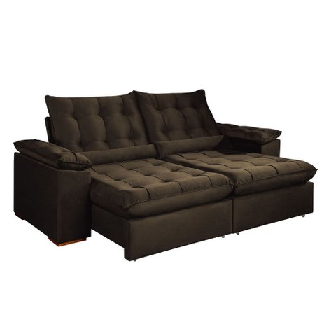 Sofa Retratil e Reclinavel Valencia 230cm 3 Lugares Kc Rei de Casa Veludo Marrom