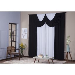 Cortina Paris 4,00 X 2,80 Sala Quarto Decoração com Bando Malha Gel Branco e Preto - 1