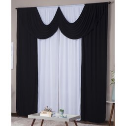 Cortina Paris 4,00 X 2,80 Sala Quarto Decoração com Bando Malha Gel Branco e Preto - 2