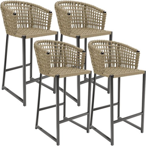 Kit 04 Banqueta Para Área Gourmet Cozinha Varanda Corda Náutica Porto D04 Bege - Lyam Decor