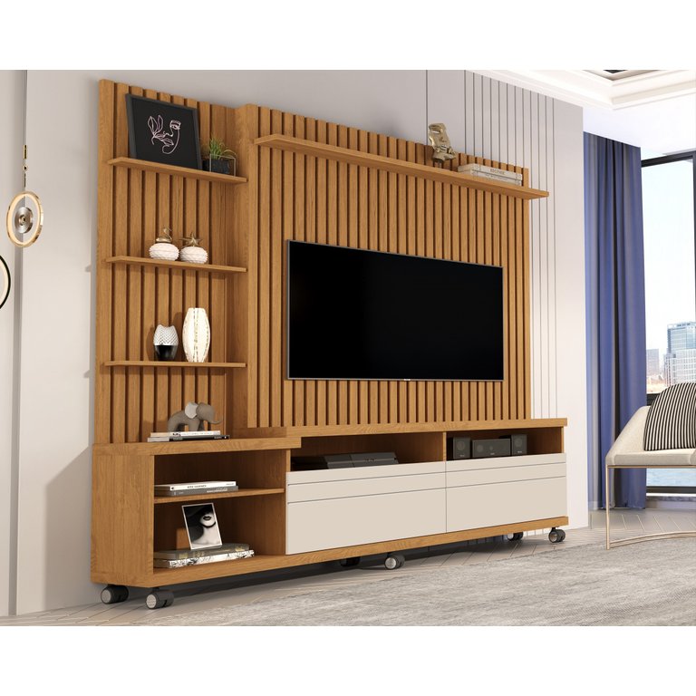 Home Ripado Nobre p/ TV até 60'' Nature/Off White - Giga Móveis