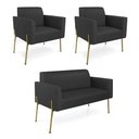 Ver imagem 1 de Sofá Namoradeira e 2 Poltronas Pé de Ferro Dourado Marisa Corino Preto D03 - D'Rossi