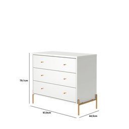 Conjunto Cômoda 3 Gavetas + Cômoda 1.35 Jasper Branco/Dourado - Província - 3