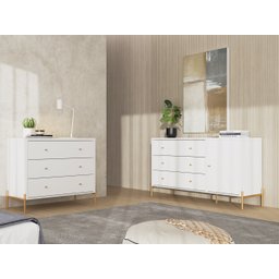Conjunto Cômoda 3 Gavetas + Cômoda 1.35 Jasper Branco/Dourado - Província - 1