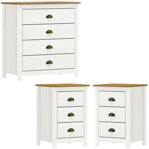 Comoda 4 Gv 02 Mesas de Cabeceira 3 Gv Madeira Maciça Branco Freijo Milani Store