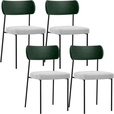 Kit 04 Cadeiras Estofadas para Sala de Jantar Melina L02 Facto Verde Musgo Bouclê Cinza - Lyam