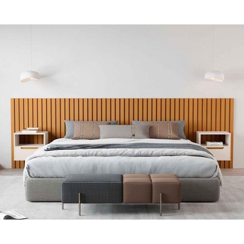 Cabeceira Ripado para Cama King Size Maracá Nature com 2 Mesa de Cabeceira Jatobá Offwhite - Rede Mó