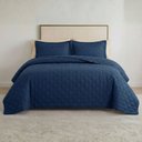 Ver imagem 4 de Kit Cobre Leito Realce Queen Dupla Face Liso Colcha Clássica Azul Marinho