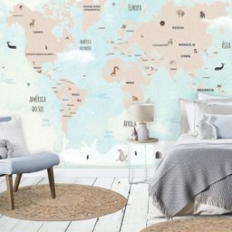Mural Mapa Mundi Infantil - 1,74 x 3,00m - 1