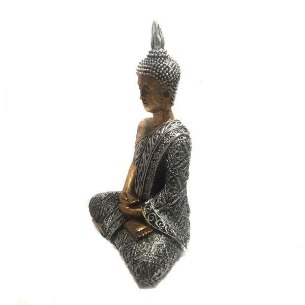 Estátua de Buda Hindu Resina Dourado e Prateado 21cm - 3