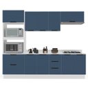 Ver imagem 2 de Cozinha Meena 5 Peças Armários Aéreos Torre Quente Balcões c/ Tampo Rodapé Branco/Azul 250073