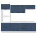 Ver imagem 3 de Cozinha Meena 5 Peças Armários Aéreos Torre Quente Balcões c/ Tampo Rodapé Branco/Azul 250073