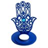 Porta Vela Castiçal Mão Hamsá Fátima Azul 15cm - 1