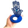 Porta Vela Castiçal Mão Hamsá Fátima Azul 15cm - 2