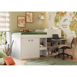 Cama Alta Multifuncional com Armário e Escrivaninha Monterey Cm096 Art In Móveis-branco - 4