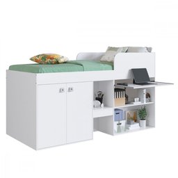 Cama Alta Multifuncional com Armário e Escrivaninha Monterey Cm096 Art In Móveis-branco - 1