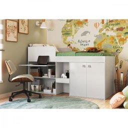 Cama Alta Multifuncional com Armário e Escrivaninha Monterey Cm096 Art In Móveis-branco - 3