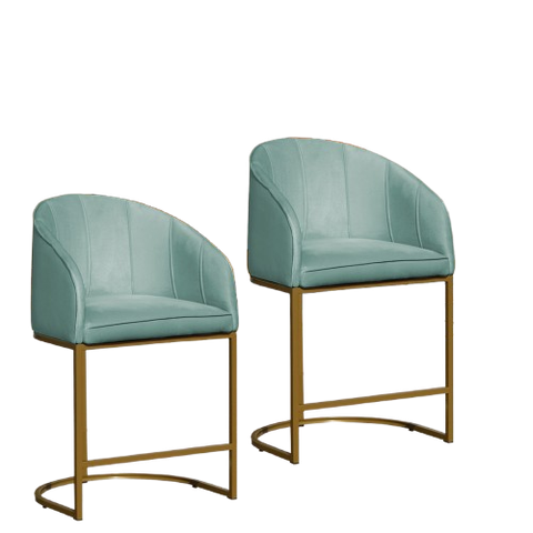 Kit 02 Poltronas Cadeira Banqueta Mia Base Dourada Veludo Acqua - Montanaris Decor