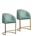 Ver imagem 1 de Kit 02 Poltronas Cadeira Banqueta Mia Base Dourada Veludo Acqua - Montanaris Decor