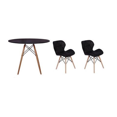 Kit Mesa Jantar Eiffel 120cm Preta + 2 Cadeiras Slim - Preta