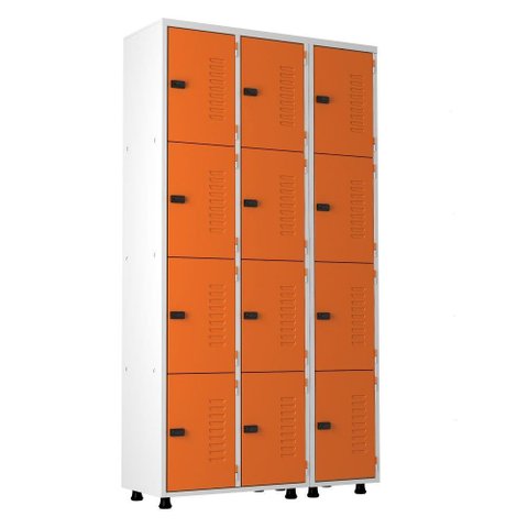 Armário Roupeiro Aço 12 Portas Academia Guarda Volume Trinco Laranja