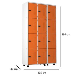 Armário Roupeiro Aço 12 Portas Academia Guarda Volume Trinco Laranja - 2
