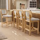 Ver imagem 2 de Kit 5 Banquetas Baixa Bar Cozinha Sala de Jantar Betta L02 Mel Tela Bouclê Creme - Lyam Decor