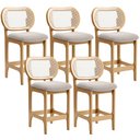Ver imagem 1 de Kit 5 Banquetas Baixa Bar Cozinha Sala de Jantar Betta L02 Mel Tela Bouclê Creme - Lyam Decor