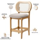 Ver imagem 4 de Kit 5 Banquetas Baixa Bar Cozinha Sala de Jantar Betta L02 Mel Tela Bouclê Creme - Lyam Decor